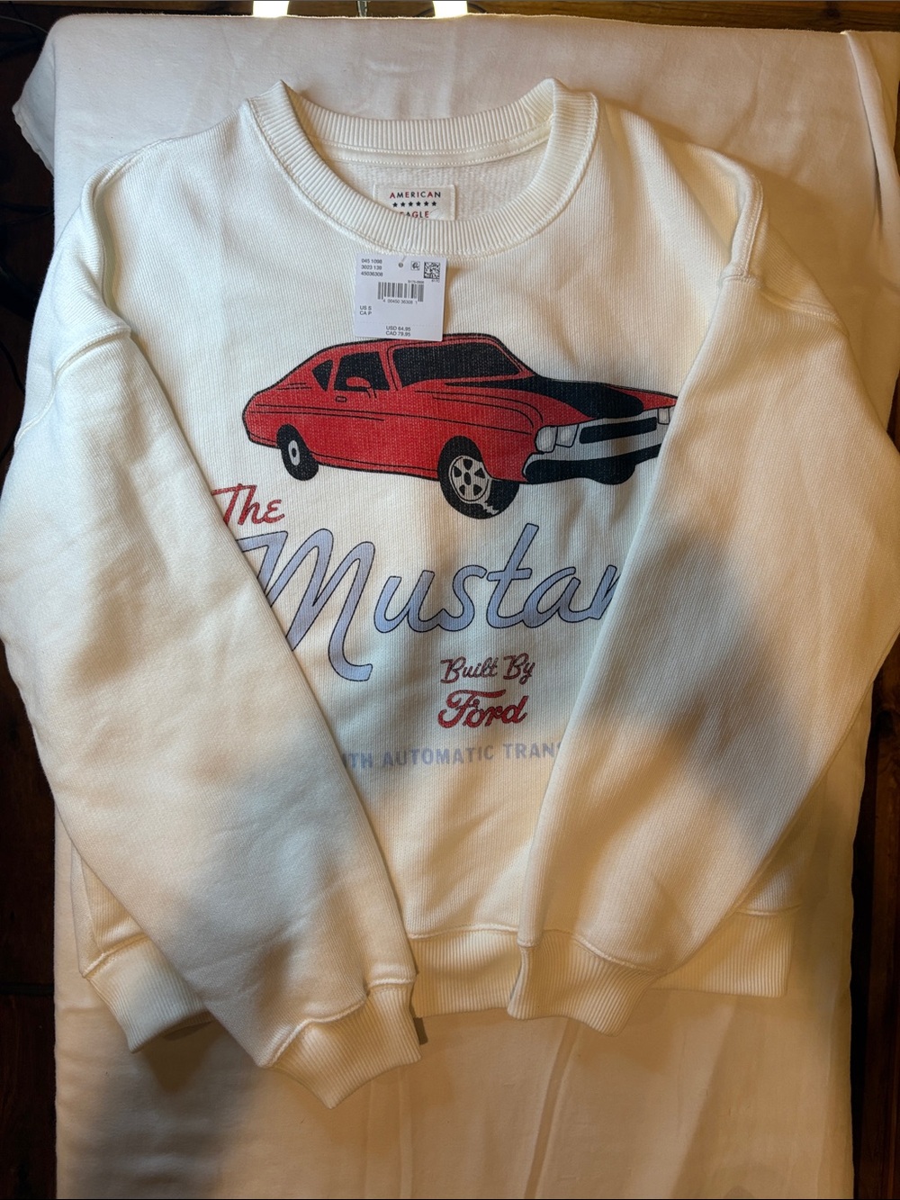 American Eagle Outfitters Cream Sweatshirt with Red Car Graphic
